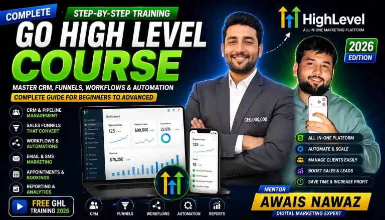 Go High Level course covering CRM, funnels, and automation for beginners